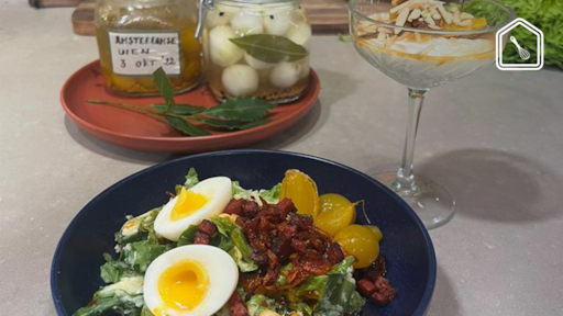 Andijviestamppot met chorizo en ingelegde uitjes én een sinaasappelkwark dessert