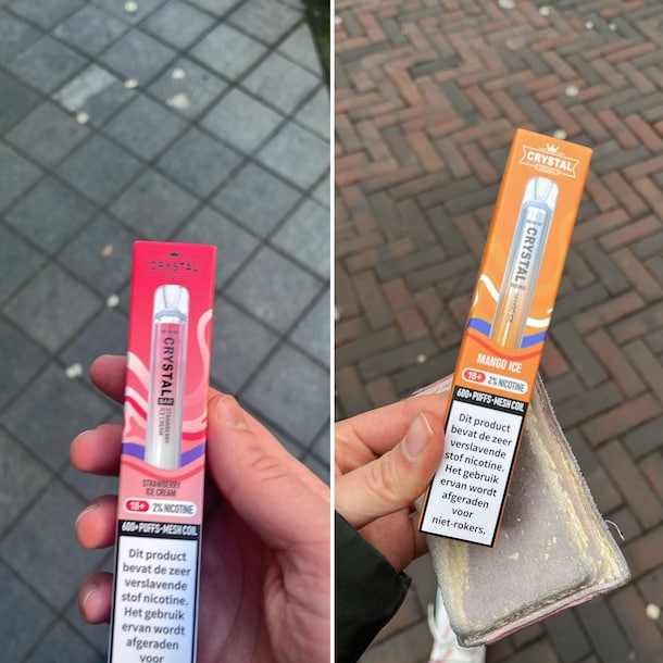 Twee van de vapes die RTL Nieuws eenvoudig in winkels kon kopen.