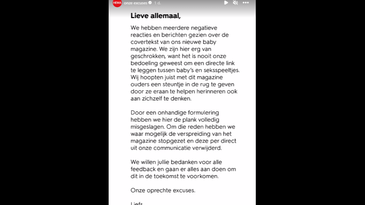 HEMA maakt excuses voor cover Baby Magazine.