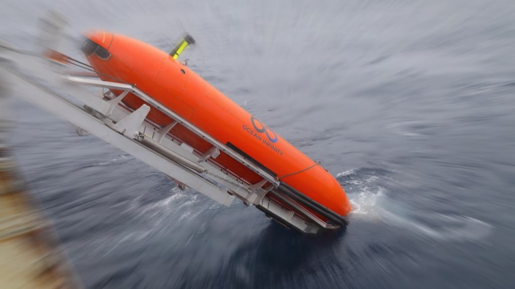 Een onderwaterdrone van Ocean Infinity tijdens een zoektocht in 2017.