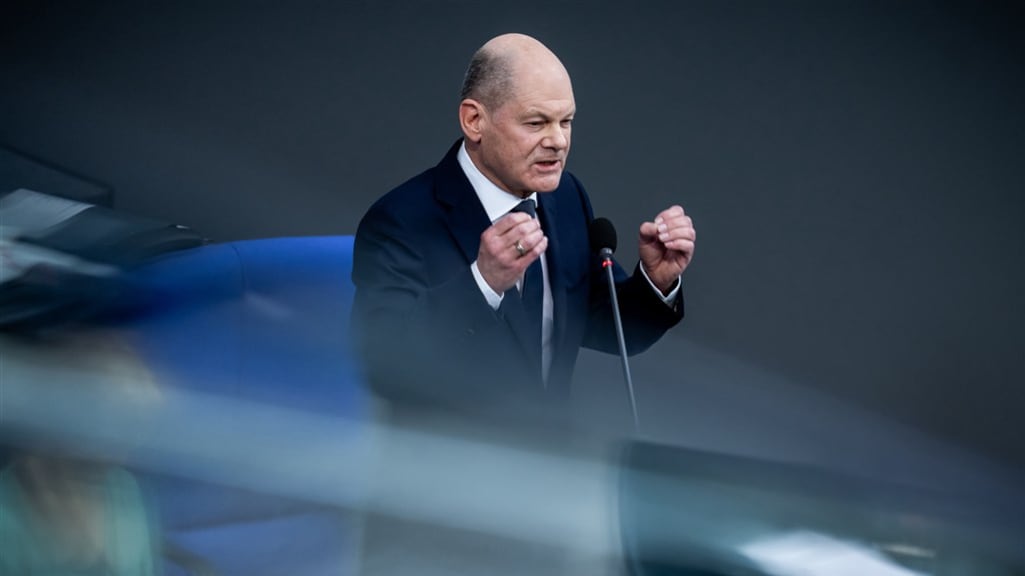 De Duitse bondskanselier Olaf Scholz op de Bondsdag.