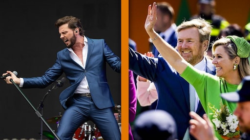 Bouke Scholten zingt koninklijk gezin toe op Koningsdag in Emmen