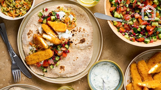 Midden-Oosterse wraps met vissticks en salade