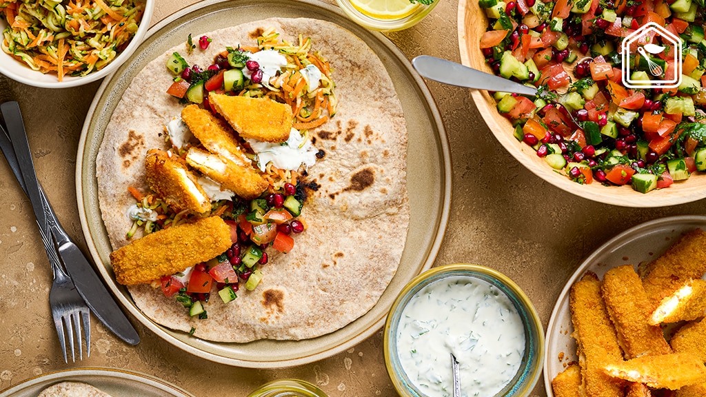 Midden-Oosterse wraps met vissticks en salade