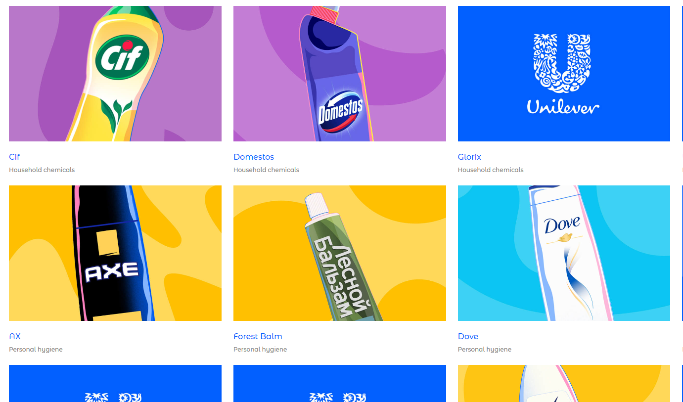 Producten die Unilever verkoopt in Rusland.