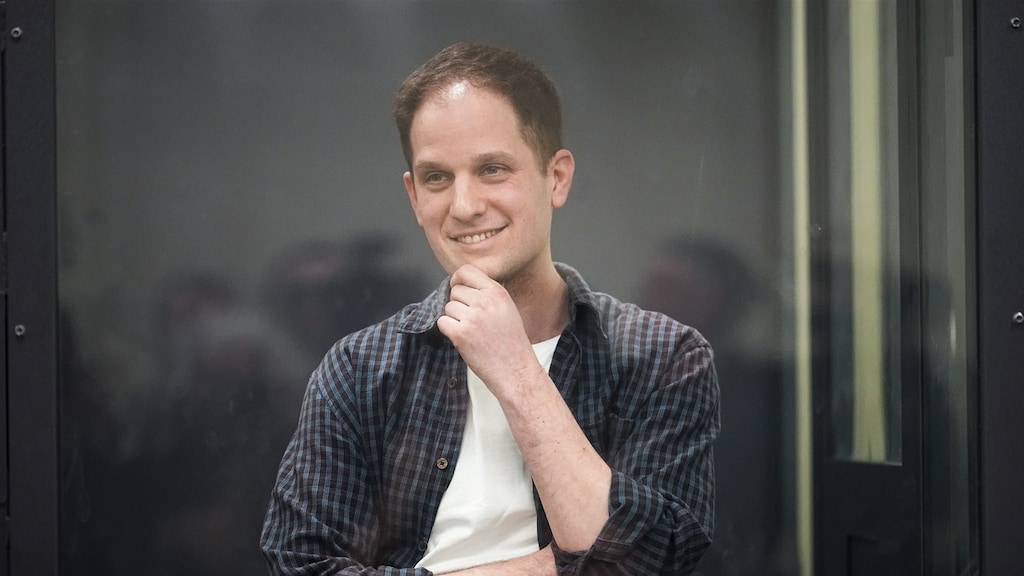 American journalist Evan Gershkovitch is in a glass cage during a court hearing last month.