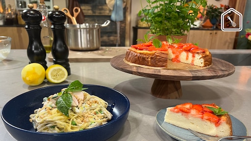 Snelle pasta met kip, doperwten en ricotta