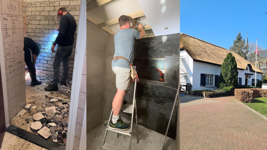 Erwin and Jörg are busy working on the final result of the thatched roof