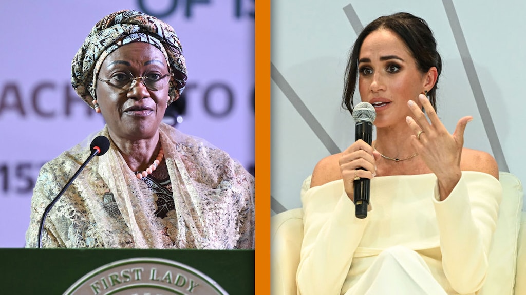 Nigeriaanse presidentsvrouw sneert naar Meghan Markle om 'te blote' outfits