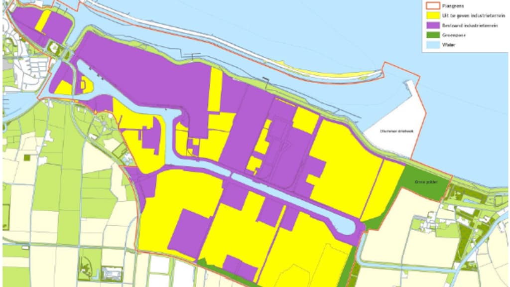 Industriegebied Oosterhoorn: in paars uitgegeven terreinen in geel voorraad