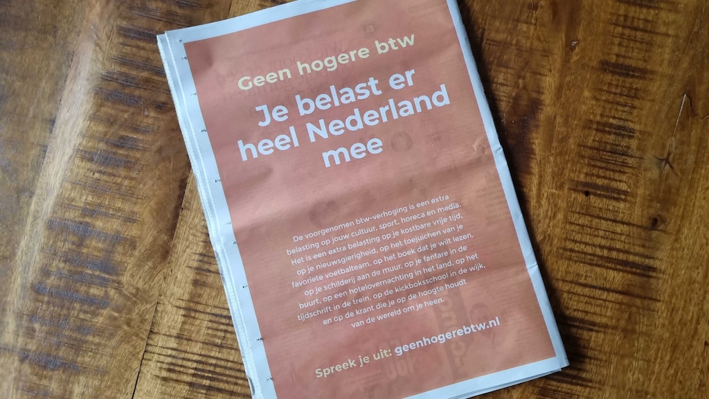 Grote advertenties in kranten tegen hogere btw