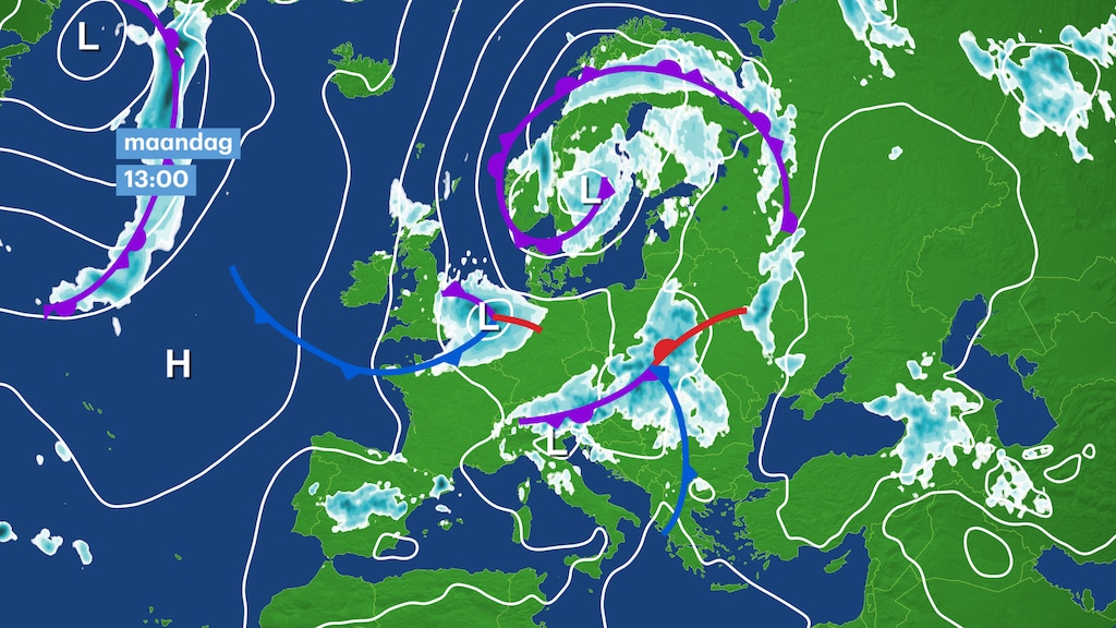 Het lagedrukgebied dat momenteel boven Nederland ligt.
