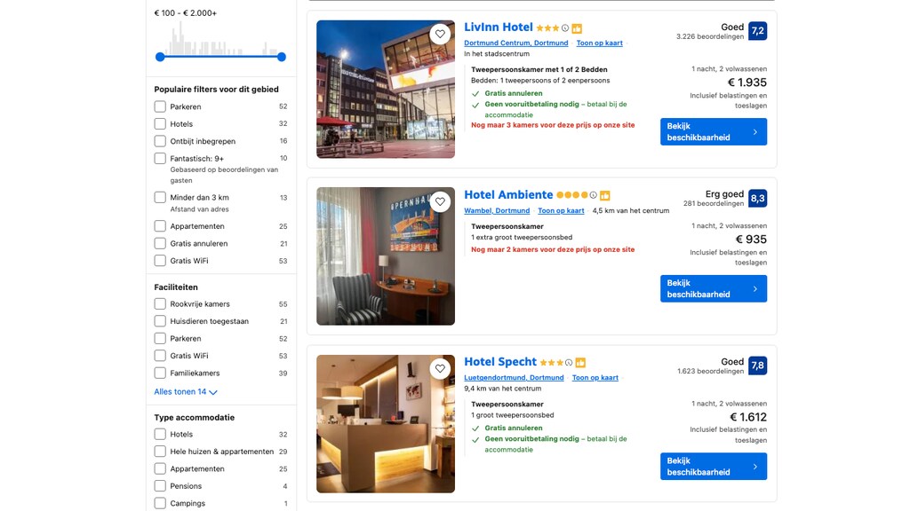 Een screenshot van Booking.com