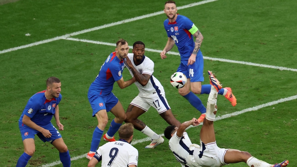 De winnende omhaal van Bellingham in de achtste finale tegen Slowakije.