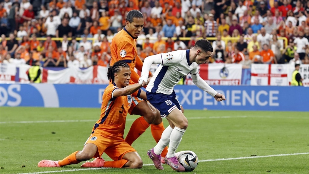 Nathan Aké en Virgil van Dijk proberen Phil Foden af te stoppen.