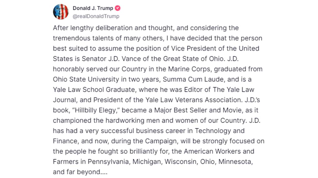 De bekendmaking op Truth Social.