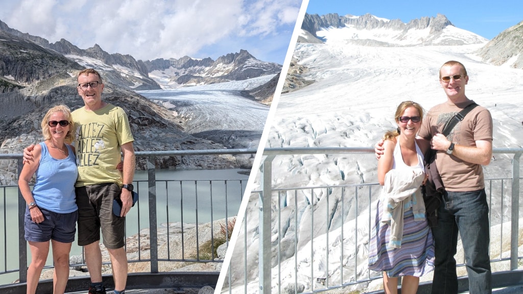 Same photo, 15 years later: Couple goes viral with shot of melting glacier | RTL News Same photo, 15 years later: Couple goes viral with shot of melting glacier | RTL News