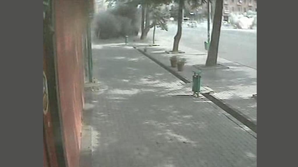 Het moment van inslag van de dodelijke Iskander in Gori.