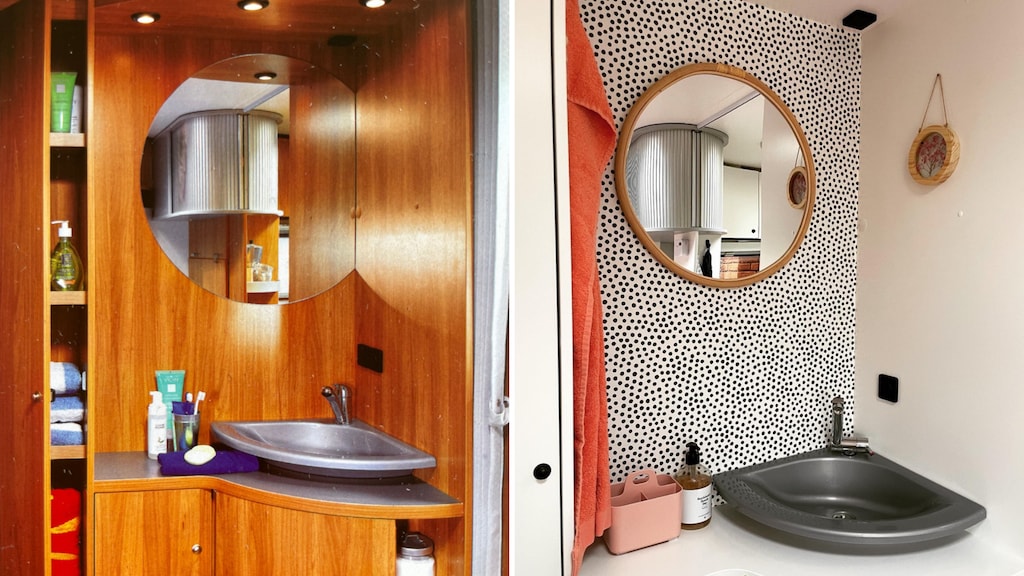 De wastafel voor én na de metamorfose.