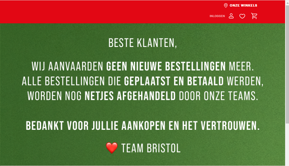 De website van Bristol is gesloten.