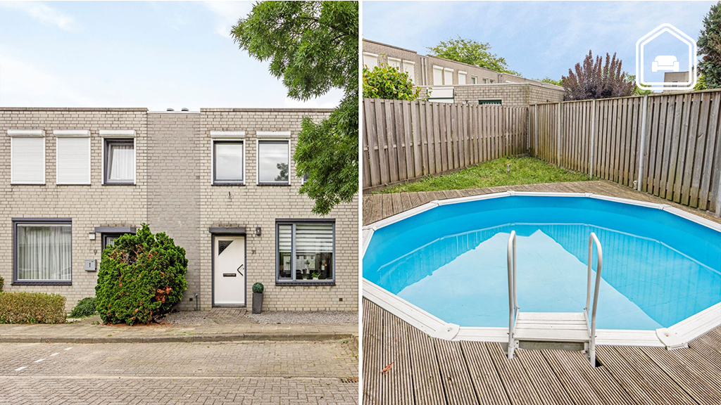 Funda-vondst: 5 rijtjeshuizen waarbij de hele tuin wordt opgeslokt door een zwembad