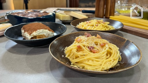 Klassieke spaghetti carbonara & tiramisu
