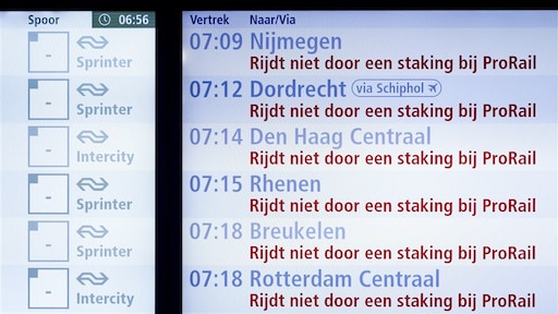 Maandagochtend geen treinen in zuidwesten door staking ProRail