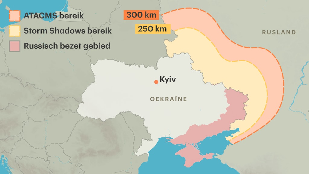 Het bereik van de ATACMS en Storm Shadows.