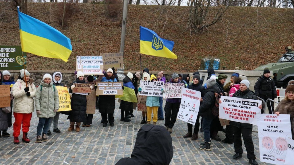 Protest voor demobilisatie in Kyiv.