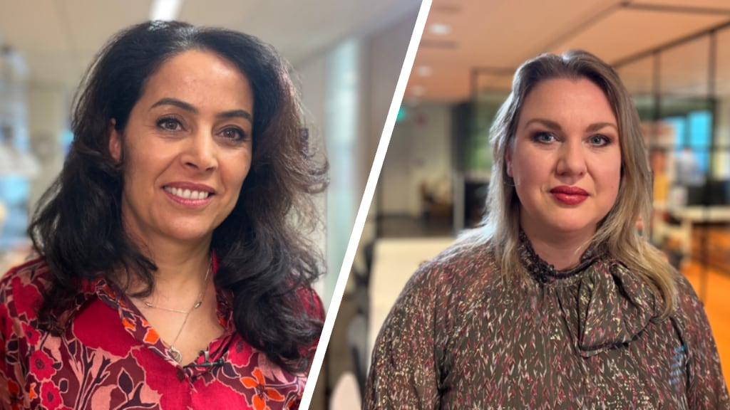 FNV-bestuurder Saida Youssef (links) en NU'91-voorzitter Femke Merel van Kooten (rechts).