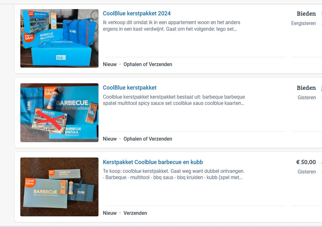 Medewerkers van Coolblue bieden hun kerstpakket massaal aan op Marktplaats