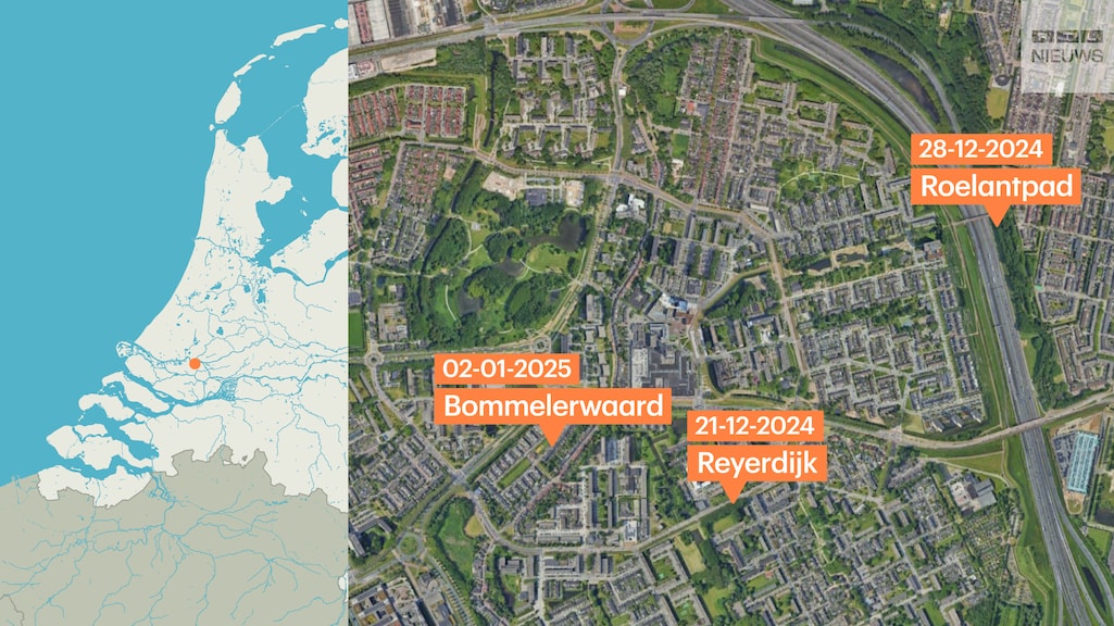 De locaties van de drie schietincidenten.
