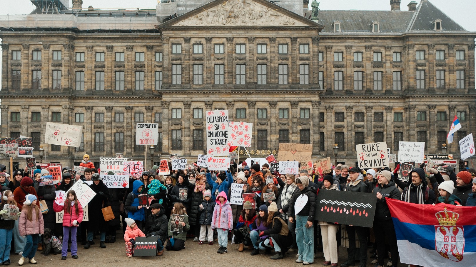 Demonstranten op de Dam in Amsterdam 