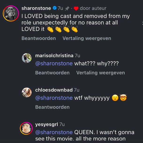 Instagram-reactie Sharon Stone