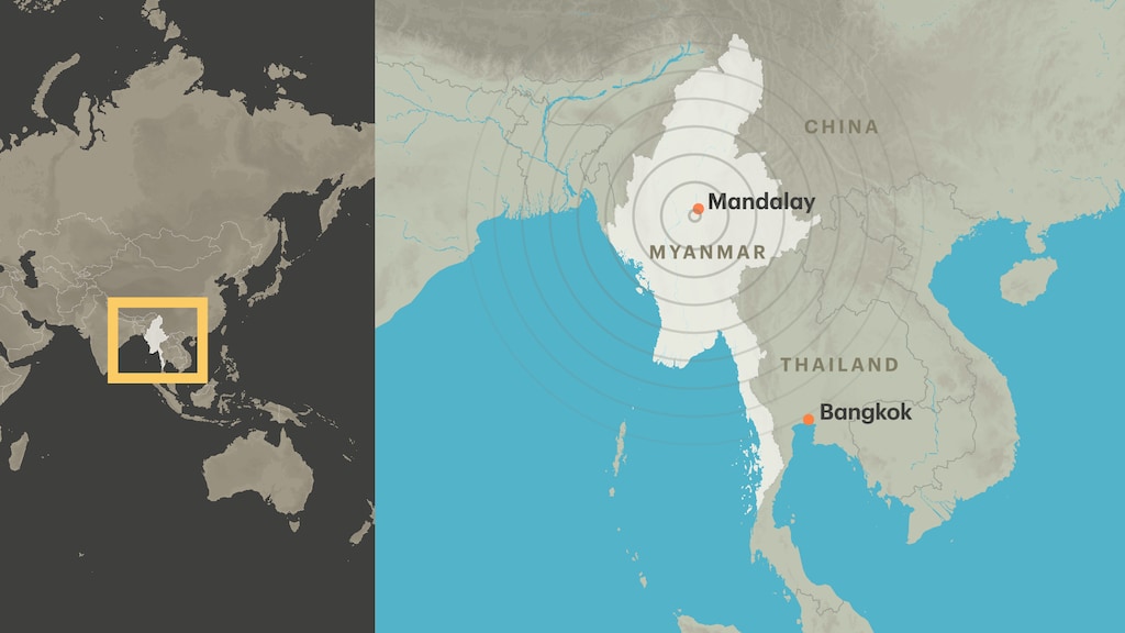 Het epicentrum van de aardbeving was in Myanmar.