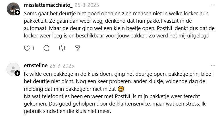 Voorbeeld van de klachten op social media.