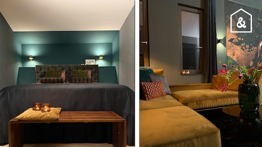 Een hotel-chique slaapkamer mét statement kunstwerk voor Emiel en Nick