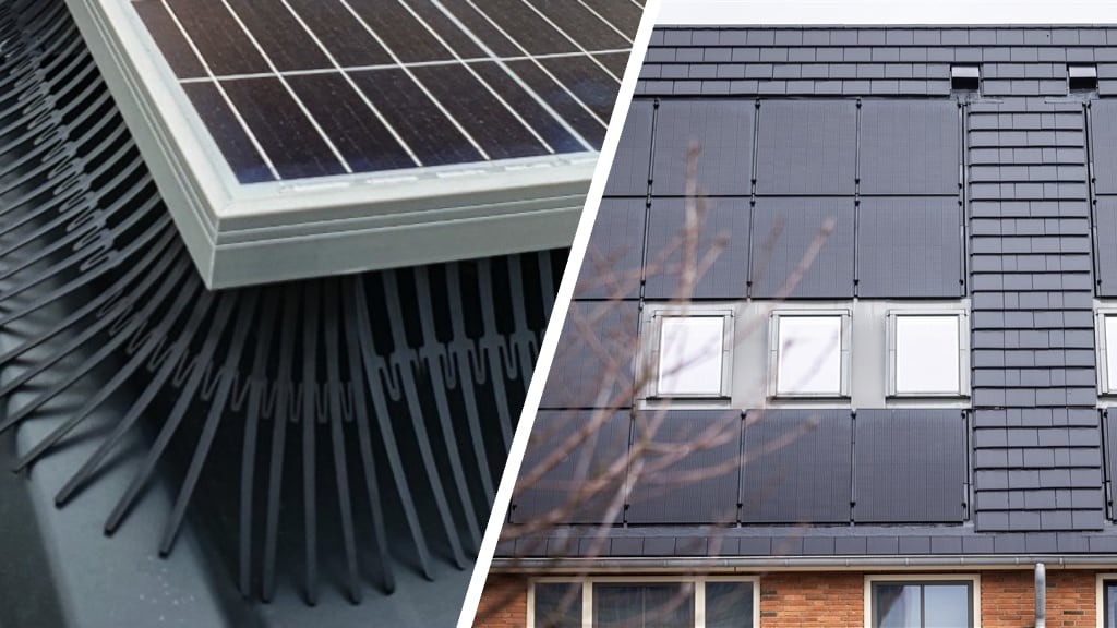 Links vogelwering bij een opdaksysteem, rechts indakzonnepanelen.
