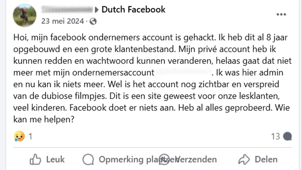 Meerdere gehackte ondernemers op Facebook klagen dat ze slecht geholpen worden.
