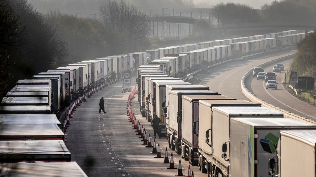 Door de Brexit ontstonden er lange rijen aan de grens bij Dover.