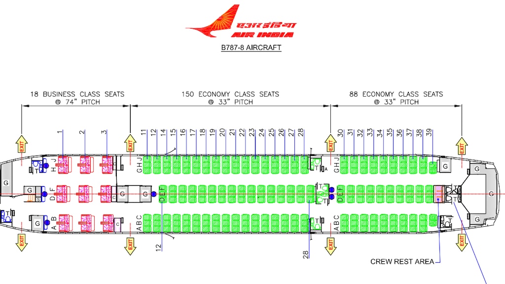 De overlevende zat in de Boeing 787-8 Dreamliner links op de eerste groene rij, achter de business class.