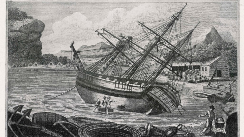 Een tekening van het schip, naar schatting uit het jaar 1770.