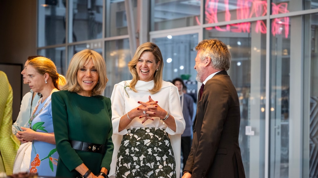 Koningin Máxima, Brigitte Macron (Frankrijk) en Bo Tengberg (Denemarken) tijdens de NAVO-top