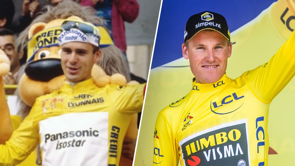 Erik Breukink in 1989 en Mike Teunissen in 2019