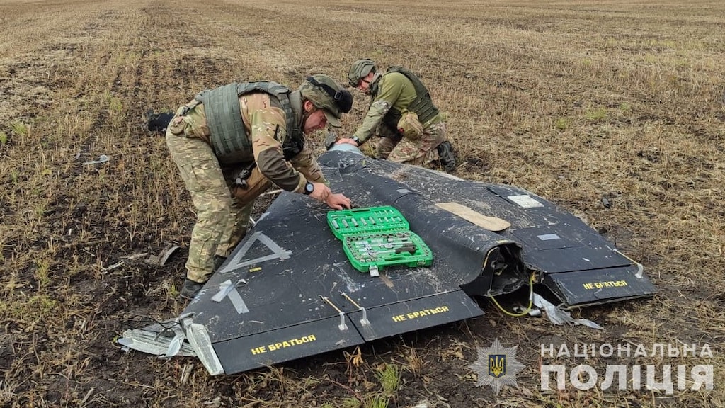 Een neergestorte Shahed drone. Foto: National Police of Ukraine