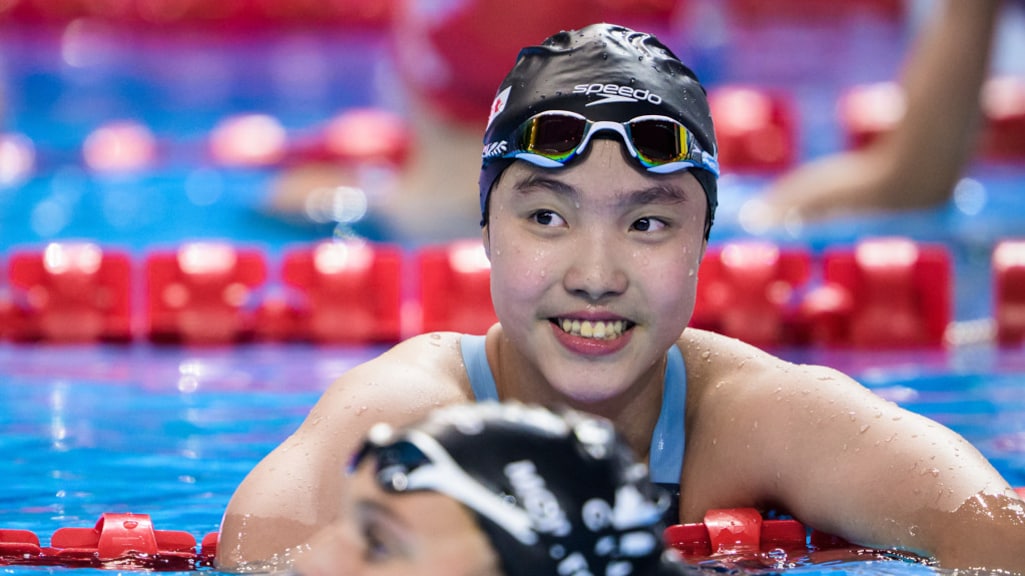 Yu Zidi bij haar eerste WK-finale begin deze week: de 200 meter wisselslag.