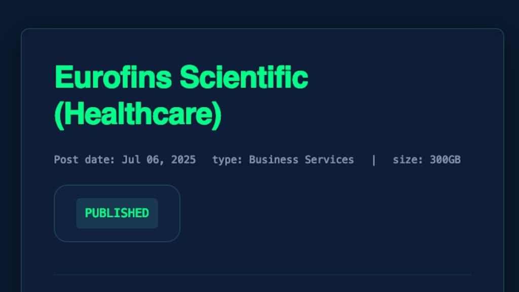 Onder de naam Eurofins staat het gehackte laboratorium op het dark web.