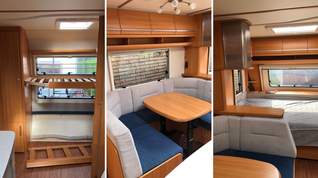 De caravan van Klaske vóór de verbouwing, met links het oude stapelbed.