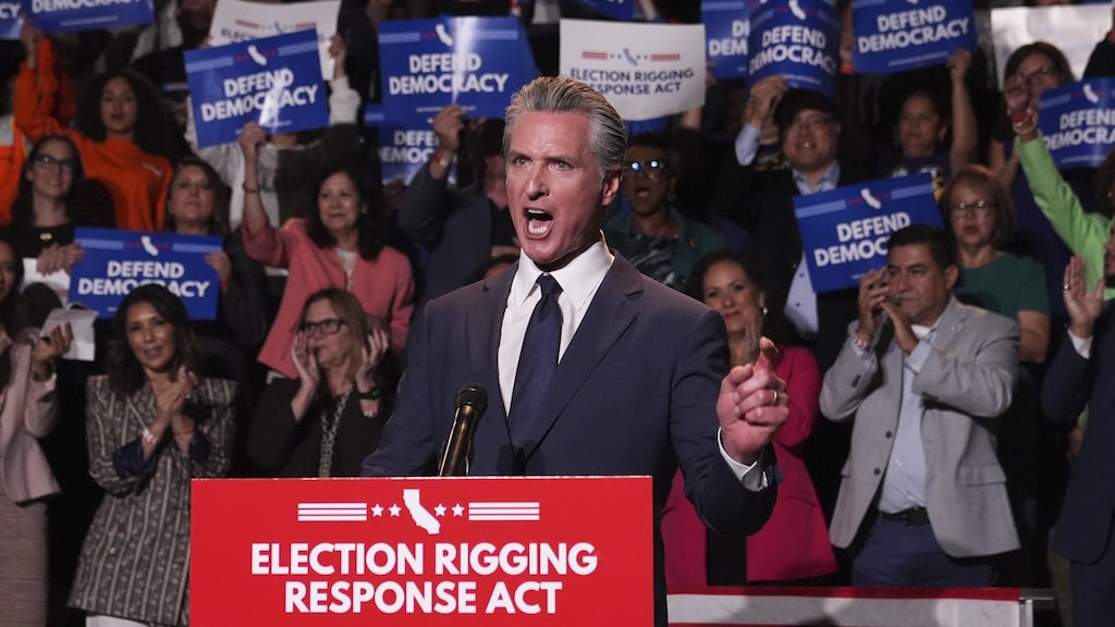 Gouverneur Gavin Newsom van Californië op een campagnebijeenkomst afgelopen donderdag.