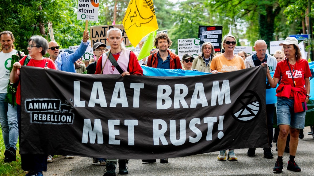 Demonstratie tegen het afschieten van wolf Bram.